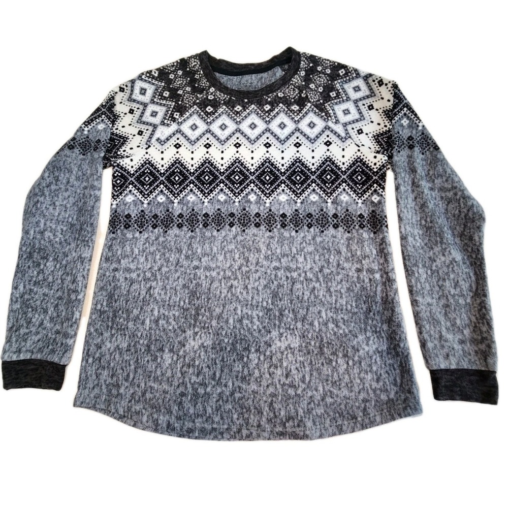 CUDDL DUDS  Tunic Top Womens Tall Medium Gray Fleece Fair Isle Comfort Cozy